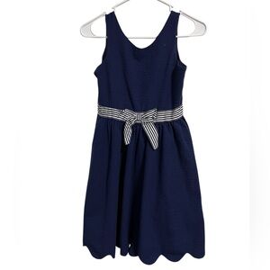 Rare Editions Navy Dress with Striped Bow